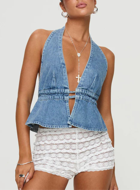 Maya Halter Denim Top