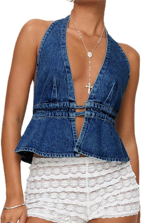 Maya Halter Denim Top
