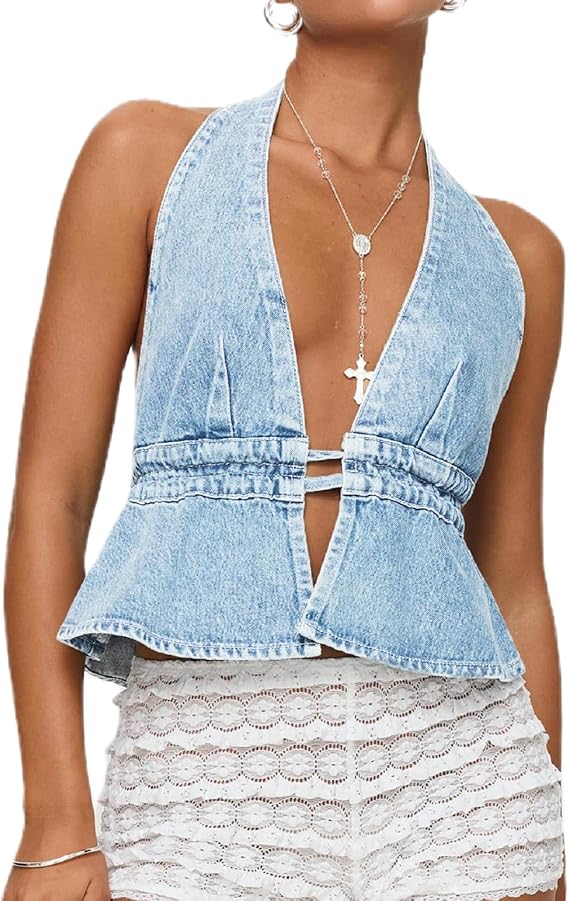 Maya Halter Denim Top